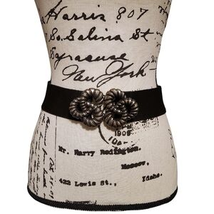 Elegant Black Belt with Silver Knot Buckle